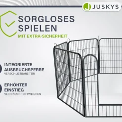 Juskys Welpenauslauf Plus 160x160x80 cm, 8-teilig aus Metall mit Tür für Hunde, Hasen & Kleintiere