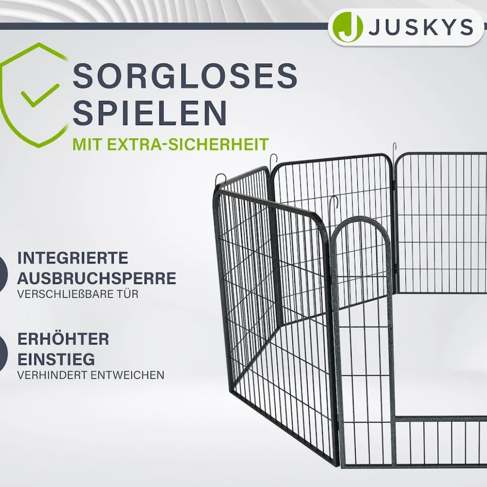 Juskys Welpenauslauf Plus 160x160x80 cm, 8-teilig aus Metall mit Tür für Hunde, Hasen & Kleintiere