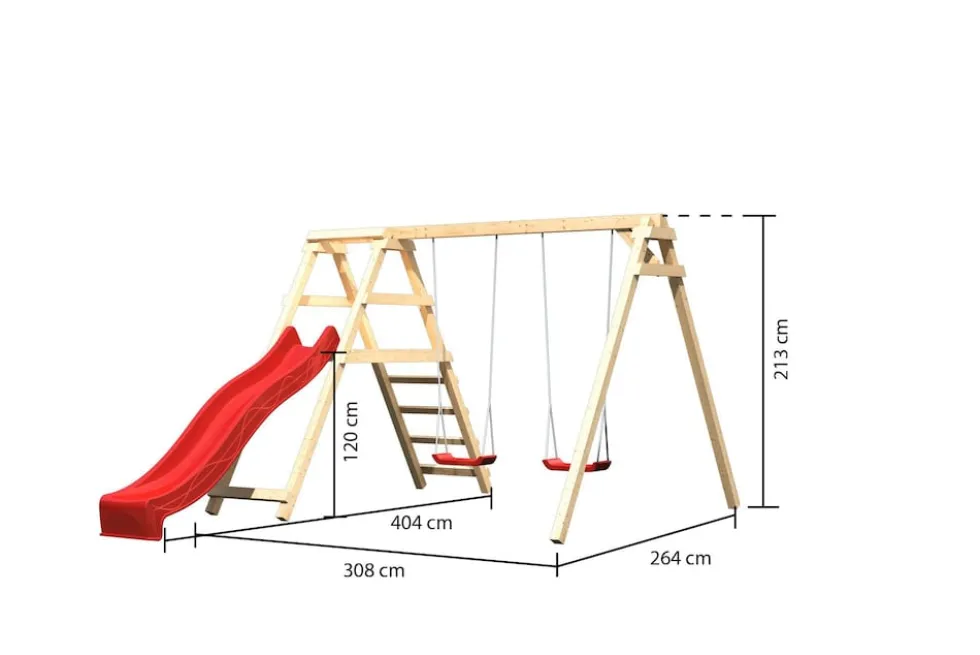 Karibu Doppelschaukel Felix mit Klettergerüst und Rutsche rot