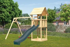 Karibu Spielturm Lotti Satteldach + Rutsche + Doppelschaukel