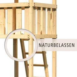 Karibu Spielturm Lotti Satteldach mit Rutsche blau und Doppelschaukel