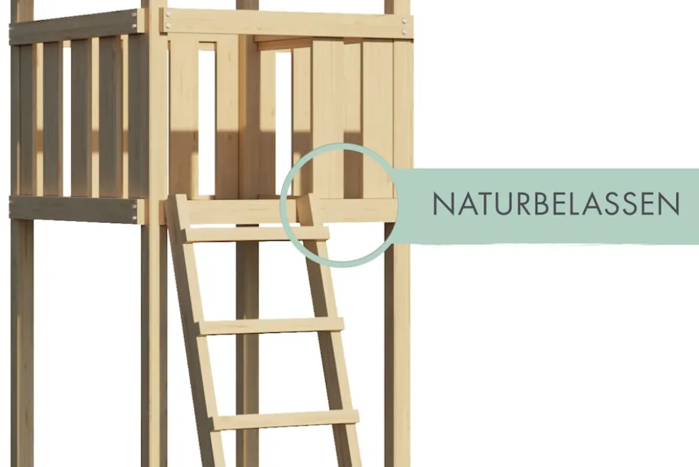 Karibu Spielturm Lotti Satteldach + Rutsche + Gerüst / Doppelschaukel