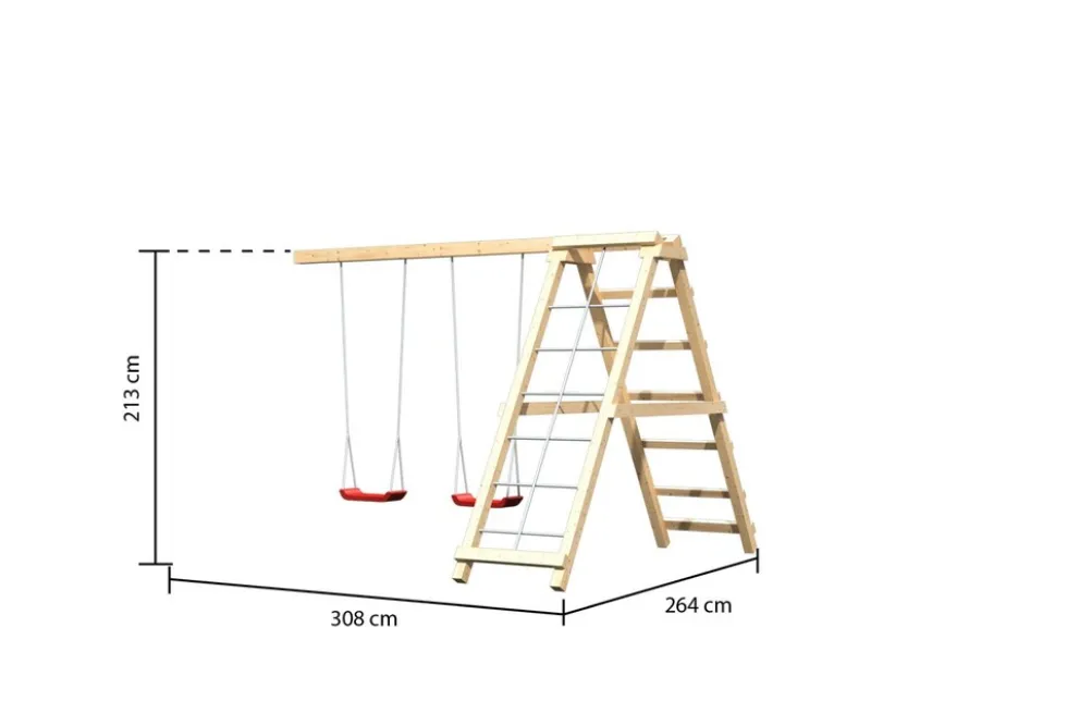 Karibu Spielturm Lotti Satteldach + Rutsche + Gerüst / Doppelschaukel