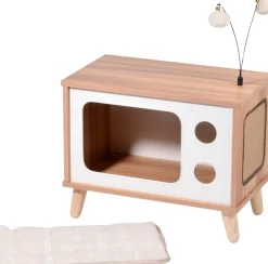 Katzenhöhle TV-Design mit Spielbällen, Jute-Fläche & Plüschkissen