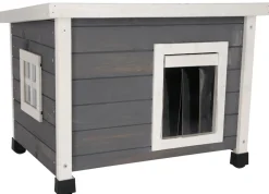 Kerbl Katzenhaus Rustica Katzenhütte Holz wei¤/grau Plexiglasfenster Katzenvilla