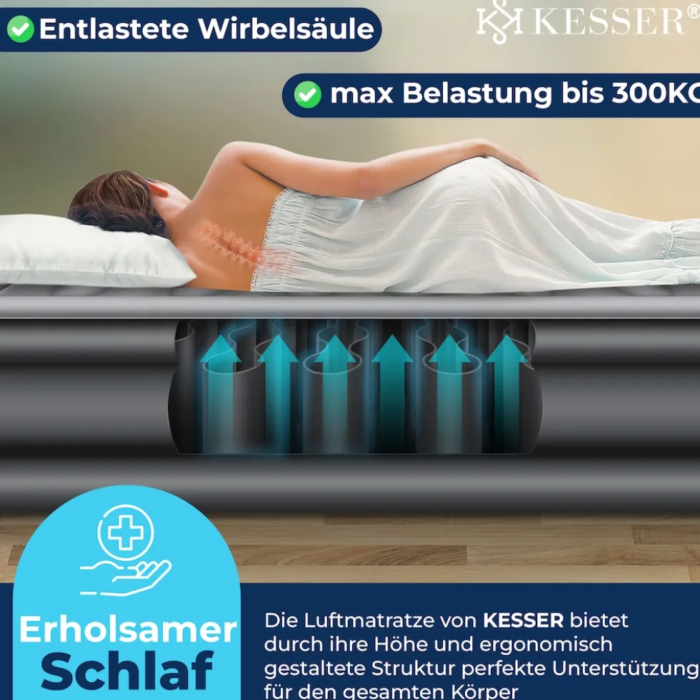 KESSER® Aufblasbare Matratze Luftbett mit eingebauter elektrischer Pumpe integrierte erhöhte aufblasbare Matratze für Übernachtungsgäste mit Aufbewahrungstasche