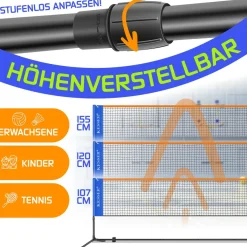 KESSER® Badmintonnetz, Tennisnetz | 300cm | 400cm | 500 cm | Federballnetz 3-Fach-Höhenverstellbar, Set bestehend aus Netz, 3x Feder- & Tennisball, stabilem Eisen-Gestell, Transporttasche, Indoor & Outdoor