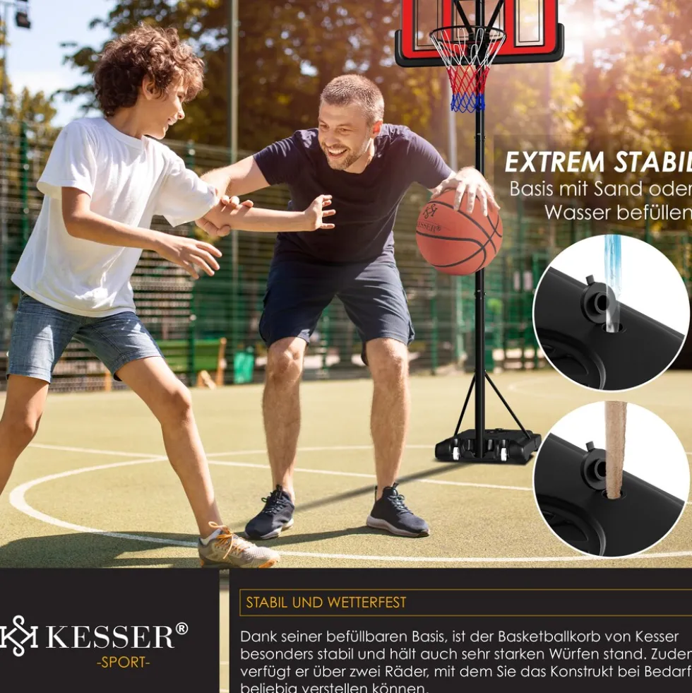 KESSER® Basketballkorb Premium mit Ständer Rollen Inkl. Basketball + Pumpe verstellbare Korbhöhe 230 bis 305 cm höhenverstellbar Korbanlage Outdoor komplett Basketballanlage für Erwachsene Kinder