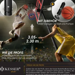 KESSER® Basketballkorb Premium mit Ständer Rollen Inkl. Basketball + Pumpe verstellbare Korbhöhe 230 bis 305 cm höhenverstellbar Korbanlage Outdoor komplett Basketballanlage für Erwachsene Kinder