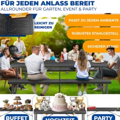 KESSER® Buffettisch Tisch klappbar Kunststoff 183x76 cm Rattan Optik Campingtisch Partytisch Klapptisch Gartentisch für Garten Terrasse und Balkon zusammenklappbar 6 Personen ink. Tragegriff