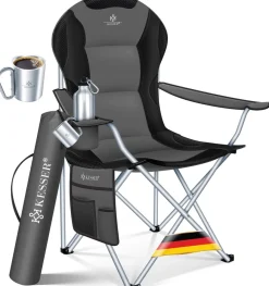 KESSER® Campingstuhl faltbar bis 150 kg Angelstuhl Faltstuhl Klappstuhl Gepolstert mit Armlehnen, Getränkehalter + Tasche mit hoher Rückenlehne, Strandstuhl, Klapphocker