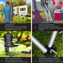 KESSER® Campingstuhl faltbar bis 150 kg Angelstuhl Faltstuhl Klappstuhl Gepolstert mit Armlehnen, Getränkehalter + Tasche mit hoher Rückenlehne, Strandstuhl, Klapphocker