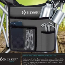 KESSER® Campingstuhl faltbar bis 150 kg Angelstuhl Faltstuhl Klappstuhl Gepolstert mit Armlehnen, Getränkehalter + Tasche mit hoher Rückenlehne, Strandstuhl, Klapphocker