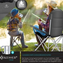 KESSER® Campingstuhl faltbar bis 150 kg Angelstuhl Faltstuhl Klappstuhl Gepolstert mit Armlehnen, Getränkehalter + Tasche mit hoher Rückenlehne, Strandstuhl, Klapphocker