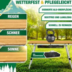 KESSER® Campingtisch faltbar Klapptisch mit Aluminiumrahmen Aufrollbare Tischplatte Falttisch klappbar inkl. Tragetasche mit Trageband & Netztasche, Holz-Optik