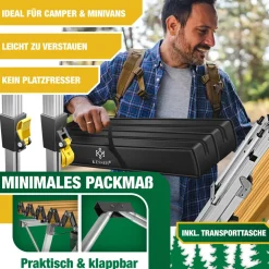 KESSER® Campingtisch faltbar Klapptisch mit Aluminiumrahmen Aufrollbare Tischplatte Falttisch klappbar inkl. Tragetasche mit Trageband & Netztasche, Holz-Optik