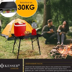 KESSER® Campingtisch faltbar Klapptisch mit Aluminiumrahmen Aufrollbare Tischplatte Falttisch klappbar höhenverstellbar inkl. Tragetasche mit Trageband & Netztasche