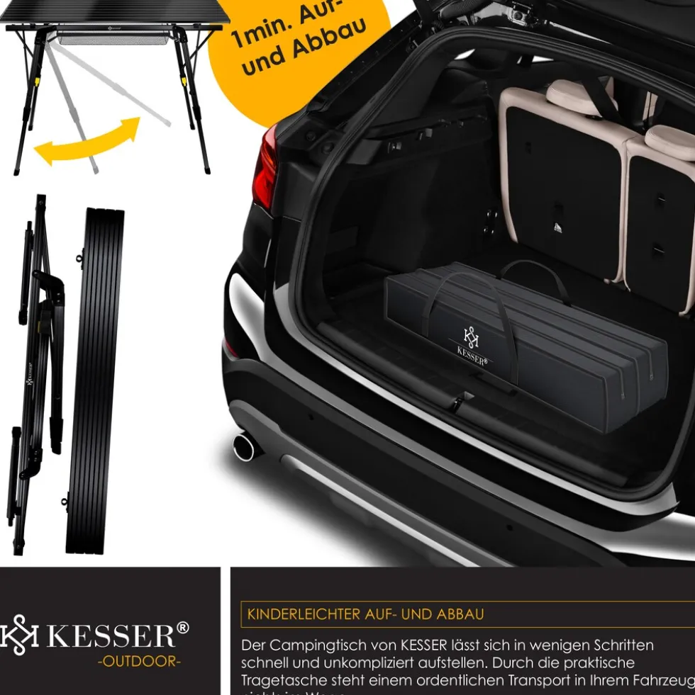 KESSER® Campingtisch faltbar Klapptisch mit Aluminiumrahmen Aufrollbare Tischplatte Falttisch klappbar höhenverstellbar inkl. Tragetasche mit Trageband & Netztasche