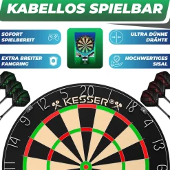 KESSER® Dartscheibe Sisal Professional Dartboard + Zubehör Steeldart Offizielles Dartscheibe Profi Steeldartscheibe - Dartboard inkl. Montageset