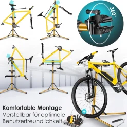 KESSER® Fahrradmontageständer Premium Profi 50kg - 360° drehbar für E-Bike, Mountainbike & Fahrrad, höhenverstellbarer Reparaturständer, mit Werkzeugablage, Tragetasche & Lenkerfixierung