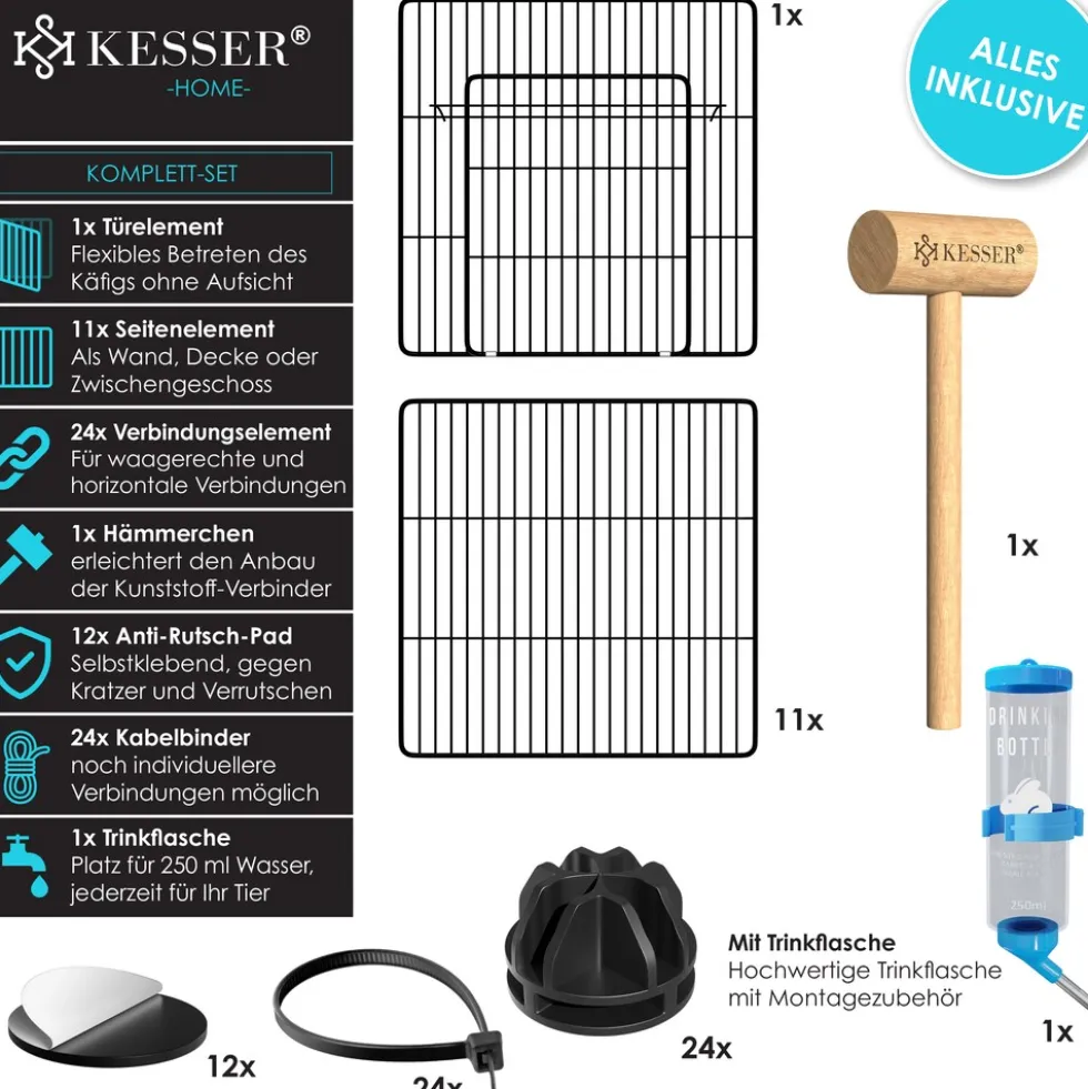 KESSER® Freigehege Gittergehege für Kaninchen aus Metallgitter XXL inkl. Tür & Trinkflasche Kleintiergehege Meerschweinchen Gehege Freilauf, Kleintierkäfig Laufgitter Hasenstall für Innen - draußen