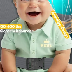 KIDIZ® Babyschaukel Kinderschaukel Schaukelsitz mit Polsterung | Holz-Schaukel mit Anti-Kipp bis 60KG | Höhenverstellbar Indoor & Outdoor | 0,5 - 3 Jahre | Montagezubehör & Sicherheitsgurt