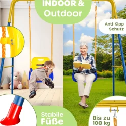 KIDIZ® Babyschaukel mit Gestell 3in1 Kinderschaukel mitwachsend für Babys ab 6 Monate & Kinder bis 10 Jahre für drinnen & draußen, bis 100kg belastbar, Schaukelgestell inkl. 4 Sandsäcke 5kg auffüllbar