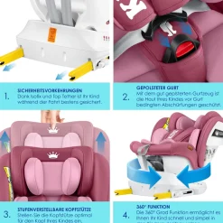 KIDIZ® Kindersitz Autositz Kinderautositz Baby Isofix Top Tether 360° drehbar i-Size Gruppe 0/1/2/3 ab Geburt -12 Jahre + Sonnenschutzdach Seitenschutz 5 Punkt Gurt Kopfstützenverstellung ECE R129