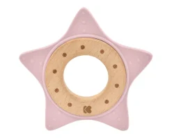 Kikkaboo Beißring Star, Buchenholz, Silikon, Zahnhilfe, Greifling, ab Geburt rosa