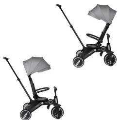 Kikkaboo Dreirad, Tricycle Trix 3 in 1 Schiebegriff, Sonnendach faltbar, Gurt grau