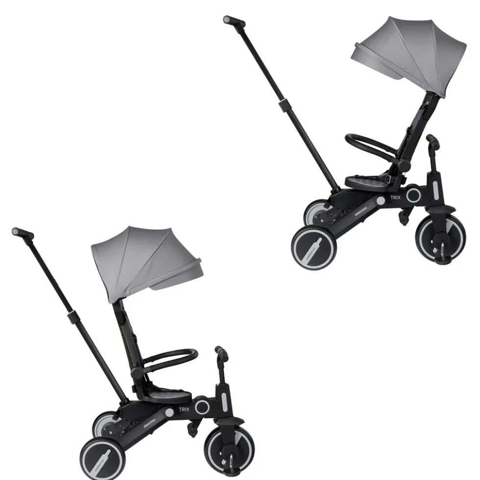 Kikkaboo Dreirad, Tricycle Trix 3 in 1 Schiebegriff, Sonnendach faltbar, Gurt grau