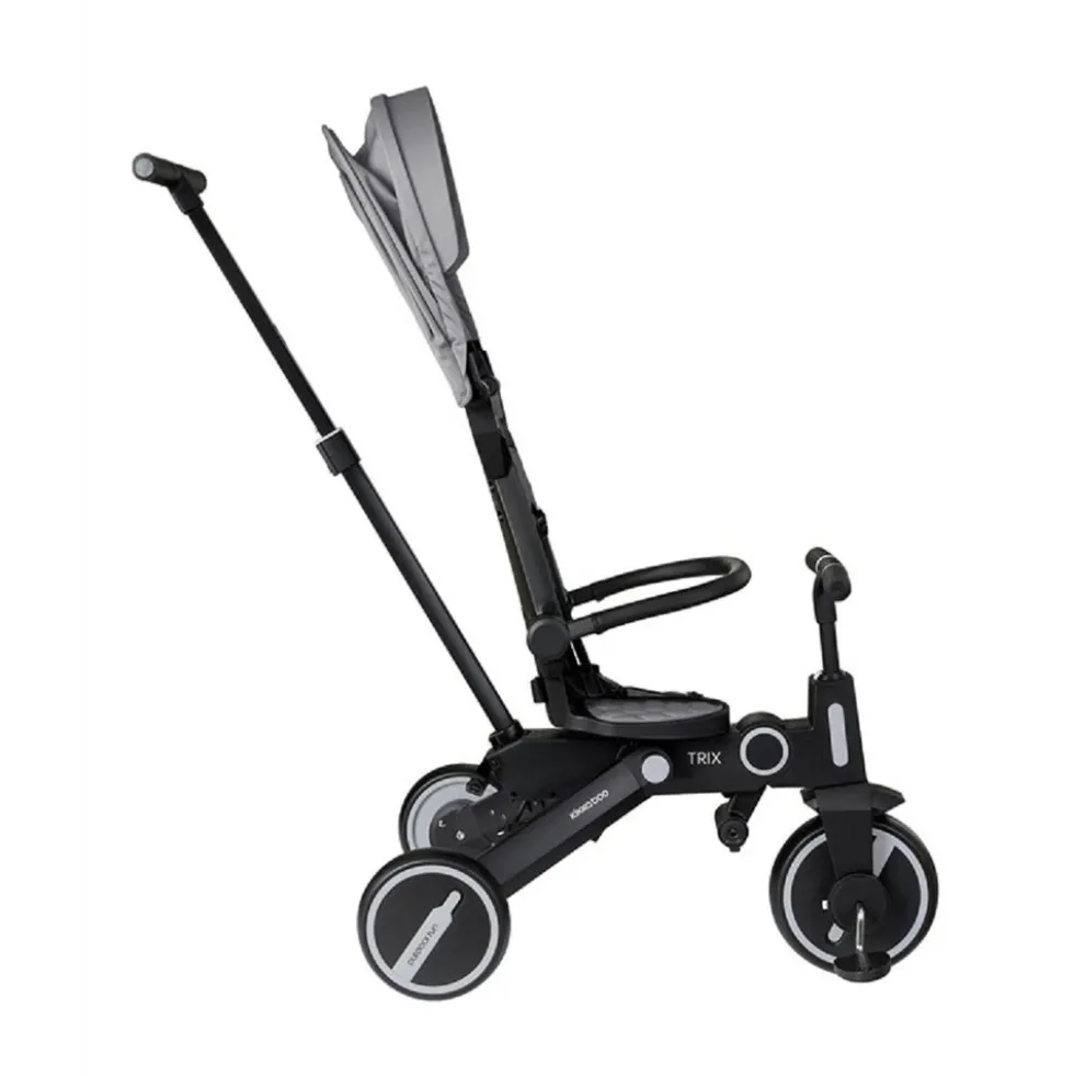 Kikkaboo Dreirad, Tricycle Trix 3 in 1 Schiebegriff, Sonnendach faltbar, Gurt grau