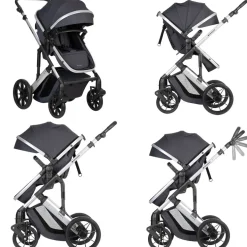 Kikkaboo Kinderwagen Darling 3 in 1 Sportsitz Tragetasche Autositz Wickeltasche grau gemustert