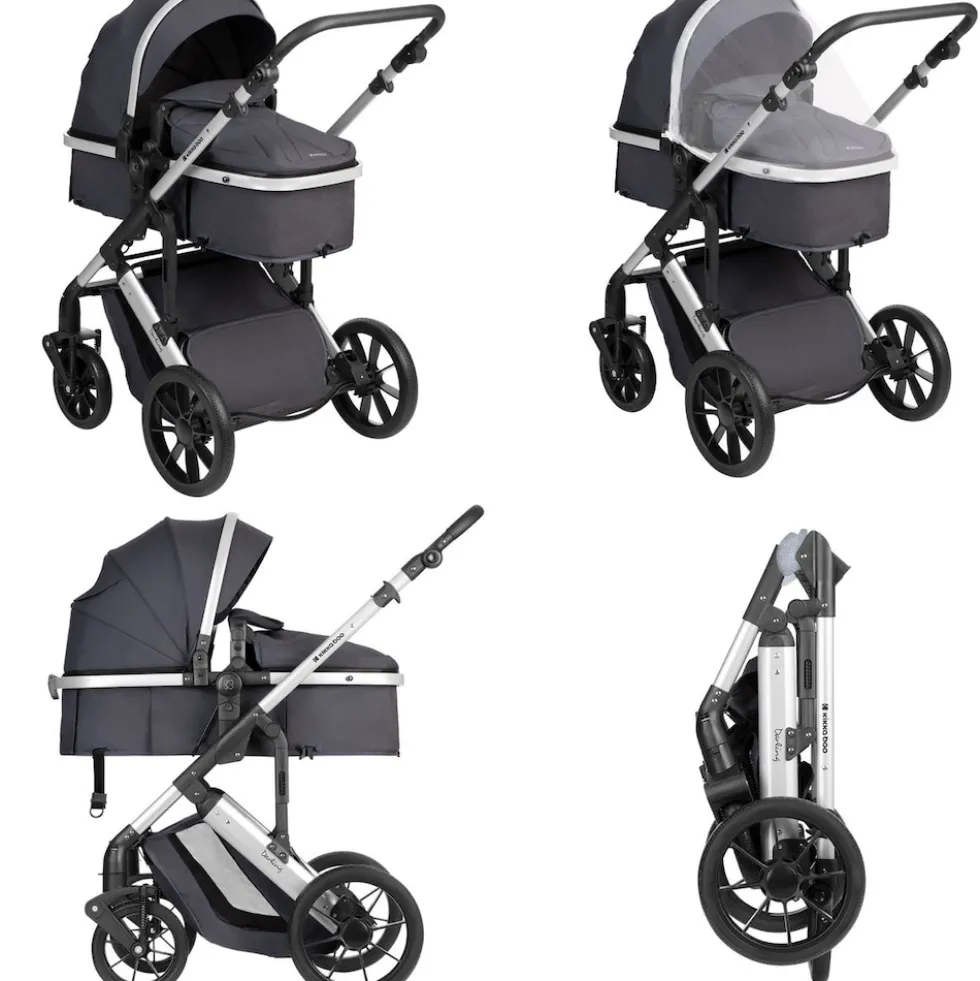 Kikkaboo Kinderwagen Darling 3 in 1 Sportsitz Tragetasche Autositz Wickeltasche grau gemustert