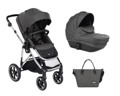 Kikkaboo Kinderwagen Thea 2 in 1 Babywanne, Wickeltasche, Fußabdeckung, Korb dunkelgrau