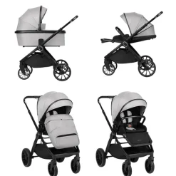 Kikkaboo Kinderwagen Tiffany 2 in 1 Babywanne, Sportsitz, Wickeltasche, PU-Räder grau