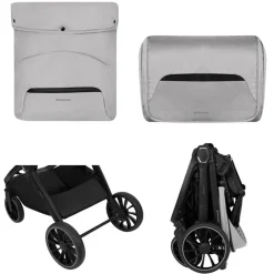 Kikkaboo Kinderwagen Tiffany 2 in 1 Babywanne, Sportsitz, Wickeltasche, PU-Räder grau