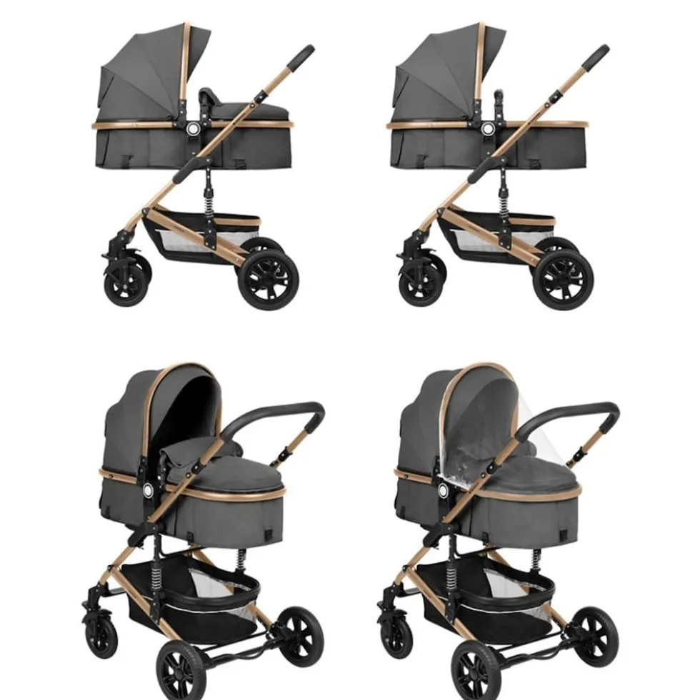 Kikkaboo Kombikinderwagen Amaia 3in1 i-Size Babyschale umbaubar Federung Tasche dunkelgrau
