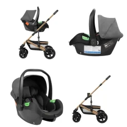Kikkaboo Kombikinderwagen Amaia 3in1 i-Size Babyschale umbaubar Federung Tasche dunkelgrau