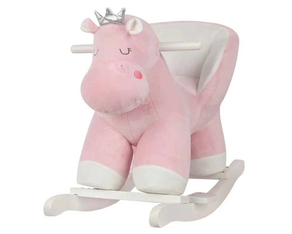 Kikkaboo Schaukeltier Hippo mit Sitz, Holzgriffe, Plüsch, Holzkufen, Rückenlehne rosa