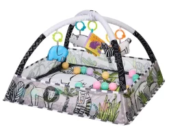 Kikkaboo Spielbogen, Krabbeldecke 2 in 1, Greiflinge, 18 Spielbälle, Bällebad grau