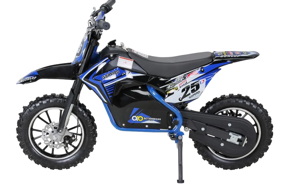 Kinder-Crossbike Gepard, Elektro-Kindermotorrad, 500 Watt, bis 24 km/h, verstärkte Gabel, ab 8 J. (Blau)