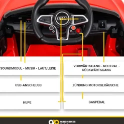 Kinder-Elektroauto Audi R8 Spyder lizenziert, 60 Watt, LED-Scheinwerfer, Musik, Hupe, Fernbedienung, (Schwarz)