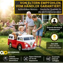 Kinder-Elektroauto VW T1 Camper Bus, Bremsautomatik, 3-5 km/h, Soft-Start, LED, Fernbedienung