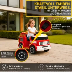 Kinder-Elektro-Feuerwehrauto LF112, Wasserspritze, Sirene, Sprechanlage, Einsatzlicht, 50W, MP3