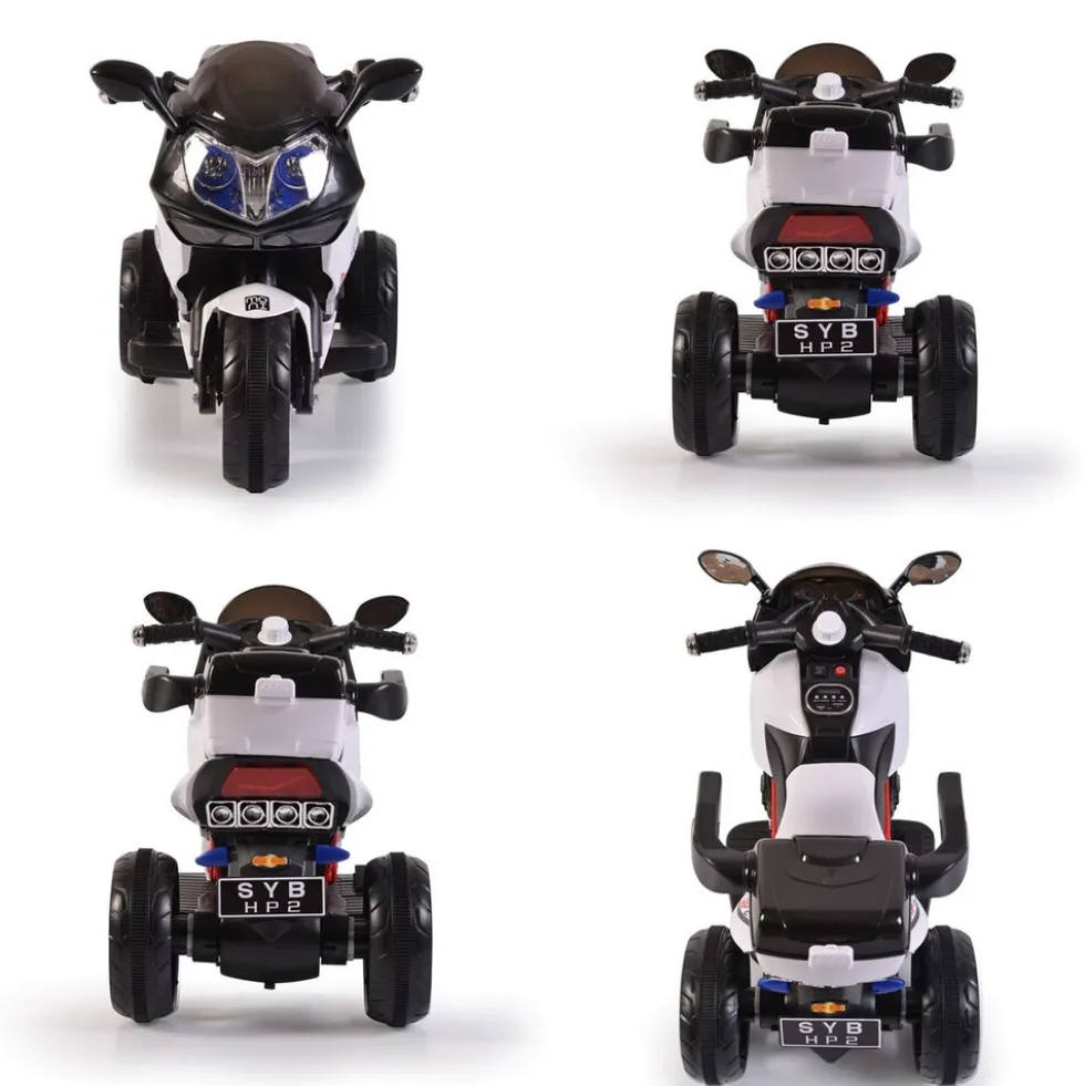 Kinder Elektromotorrad HP2 FB-6187, mit Musikfunktion, Spielzeugkorb, ab 3 Jahre schwarz