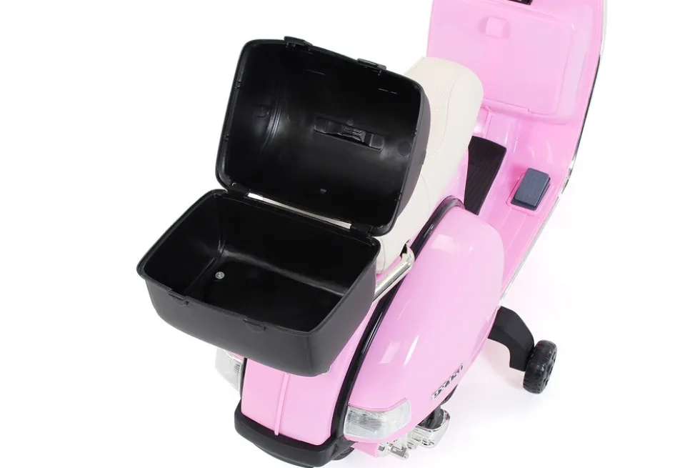 Kinder-Elektroroller Vespa, lizenziert, EVA-Reifen, LED-Scheinwerfer, Koffer, Soundmodul, Stützräder (Pink)