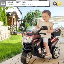 Kindermotorrad C051, Kinder-Elektro-Motorrad mit 12-Watt-Motor, LED-Scheinwerfer, 2-Gang-Getriebe (Schwarz)
