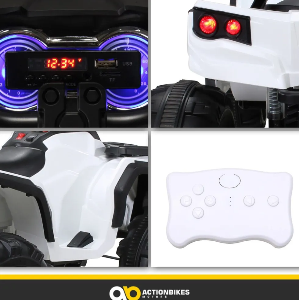 Kinderquad Bumper, Kinder-Elektroauto mit Fernbedienung, 70 Watt, Stoßdämpfer, Bremsautomatik, LED (Weiß)