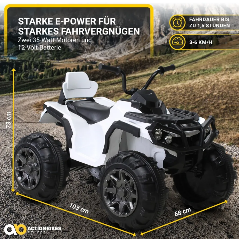 Kinderquad Bumper, Kinder-Elektroauto mit Fernbedienung, 70 Watt, Stoßdämpfer, Bremsautomatik, LED (Weiß)